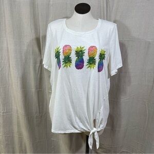 Cato White Pineapple Tie Tee